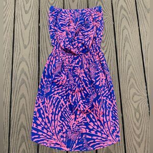 Lilly Pulitzer size 2/4 rolling in the grass blue pink strapless zebra dress